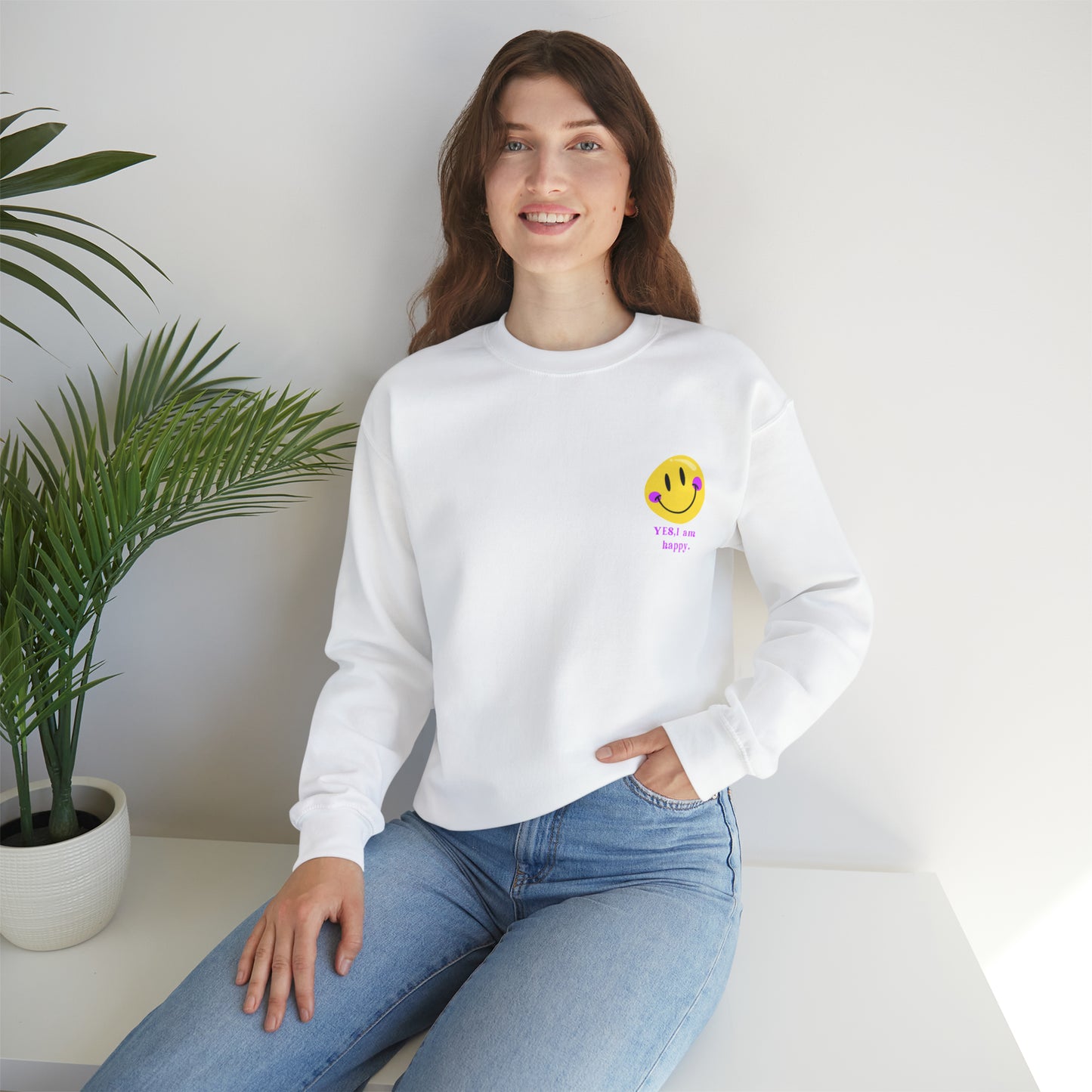 Yes, i am happy Heavy Blend™ Crewneck Sweatshirt for men and women