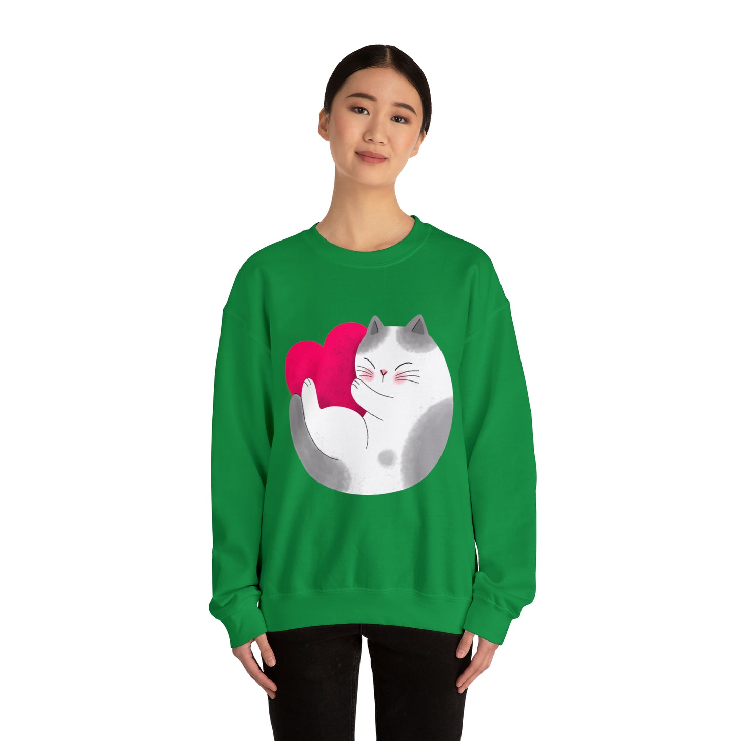 Cute moon kitty with pink heart Heavy Blend™ Crewneck Sweatshirt for Men and Women