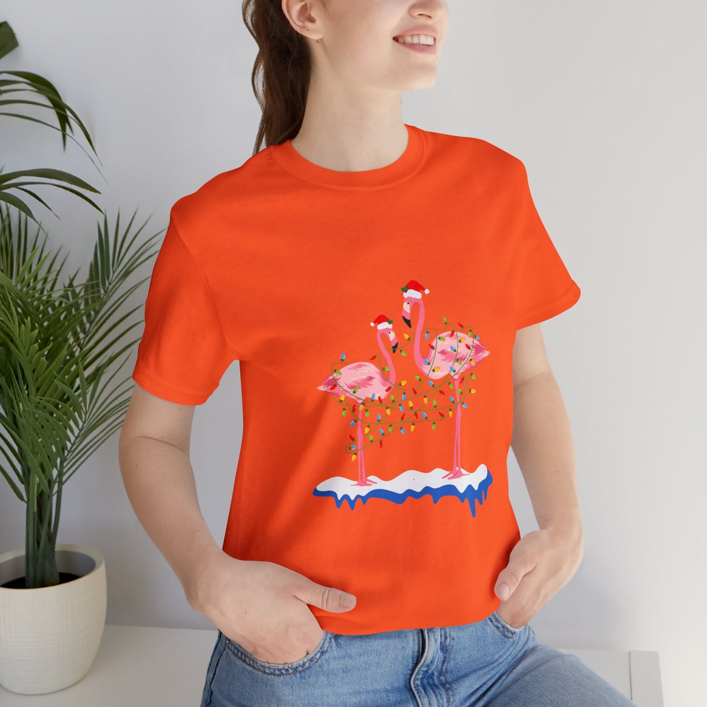 Beautiful flamingo MERRY CHRISTMAS Jersey Short Sleeve Tee for men and women