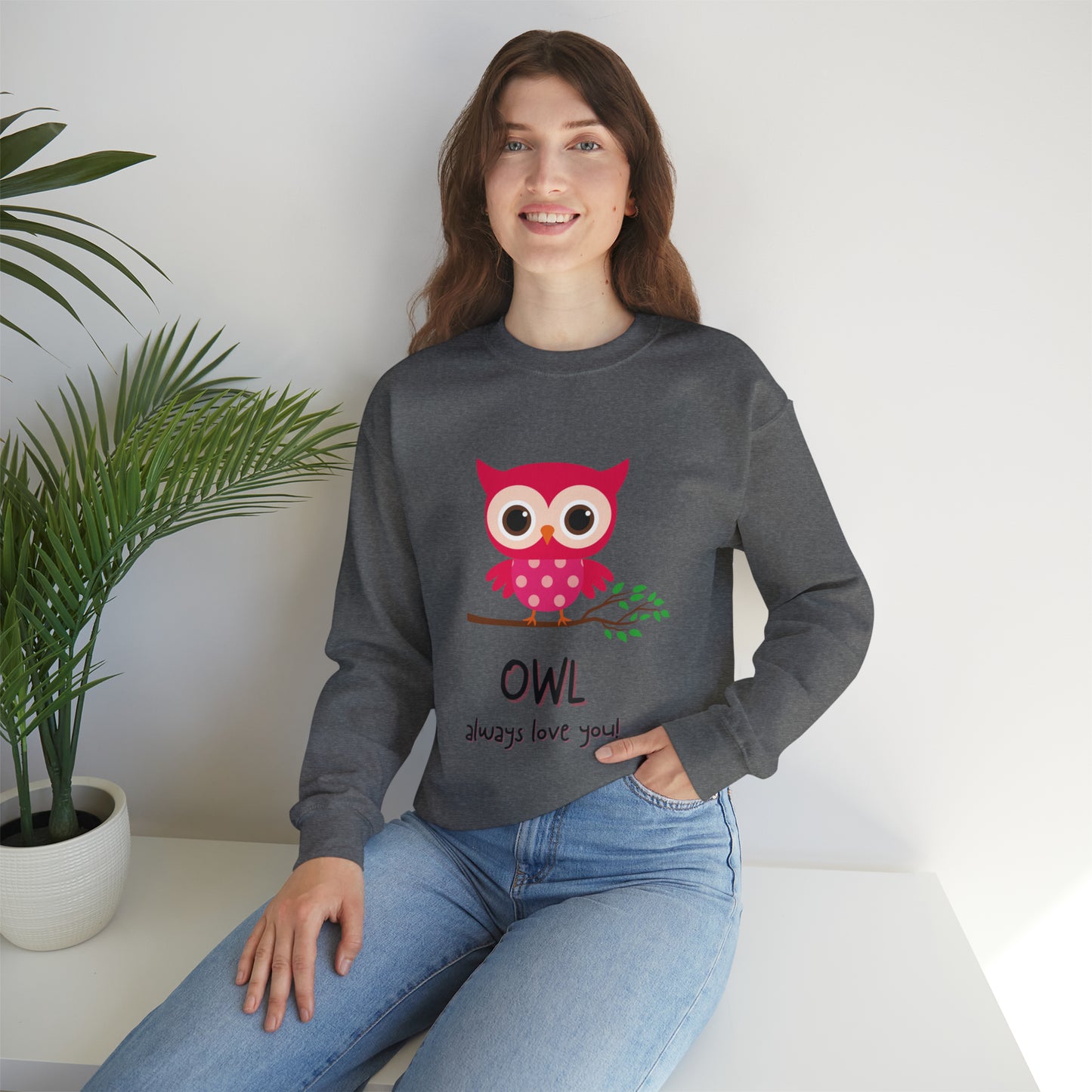 Cute owl always love you Heavy Blend™ Crewneck Sweatshirt for men and women