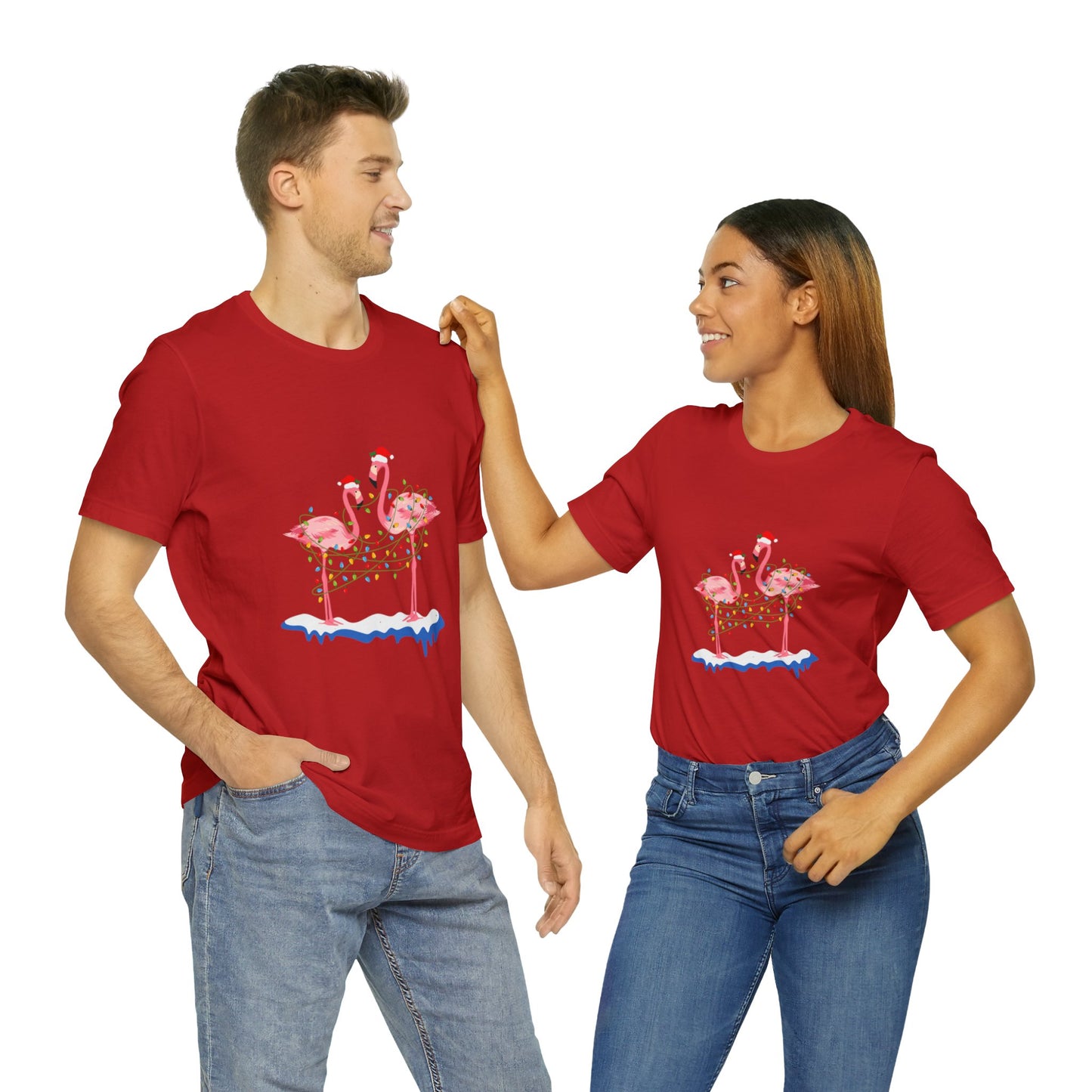 Beautiful flamingo MERRY CHRISTMAS Jersey Short Sleeve Tee for men and women