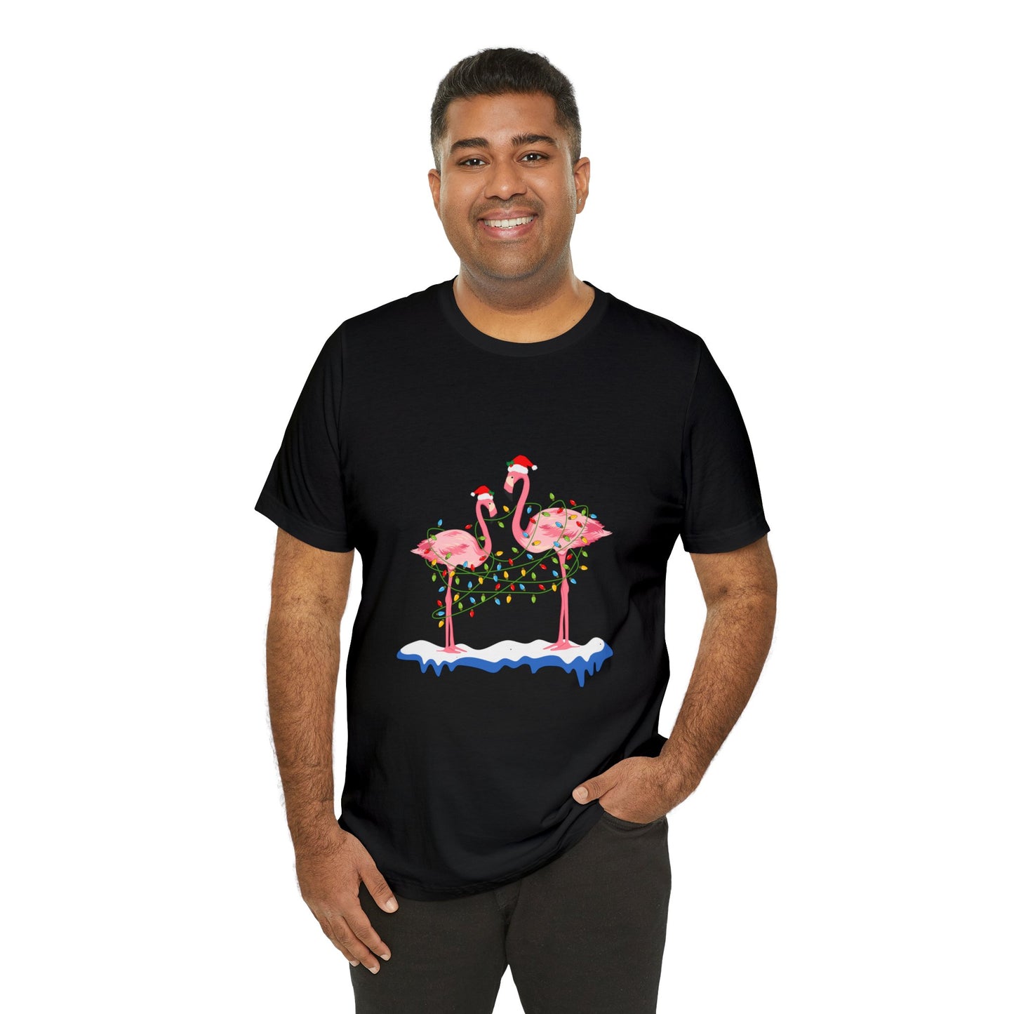 Beautiful flamingo MERRY CHRISTMAS Jersey Short Sleeve Tee for men and women