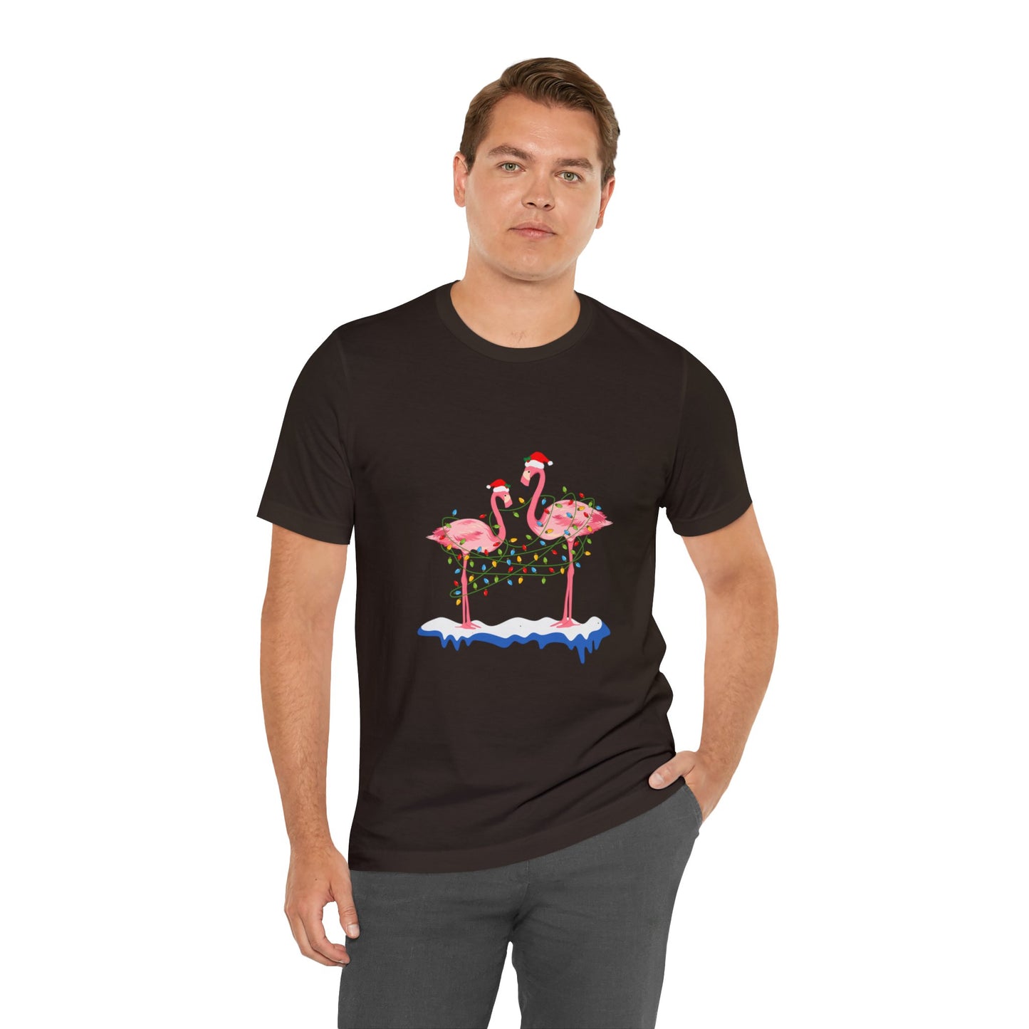 Beautiful flamingo MERRY CHRISTMAS Jersey Short Sleeve Tee for men and women