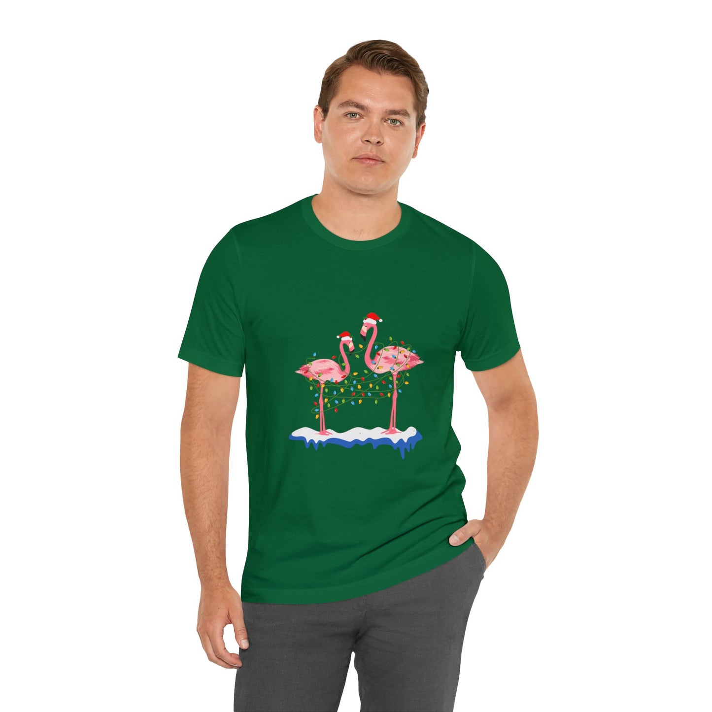 Beautiful flamingo MERRY CHRISTMAS Jersey Short Sleeve Tee for men and women