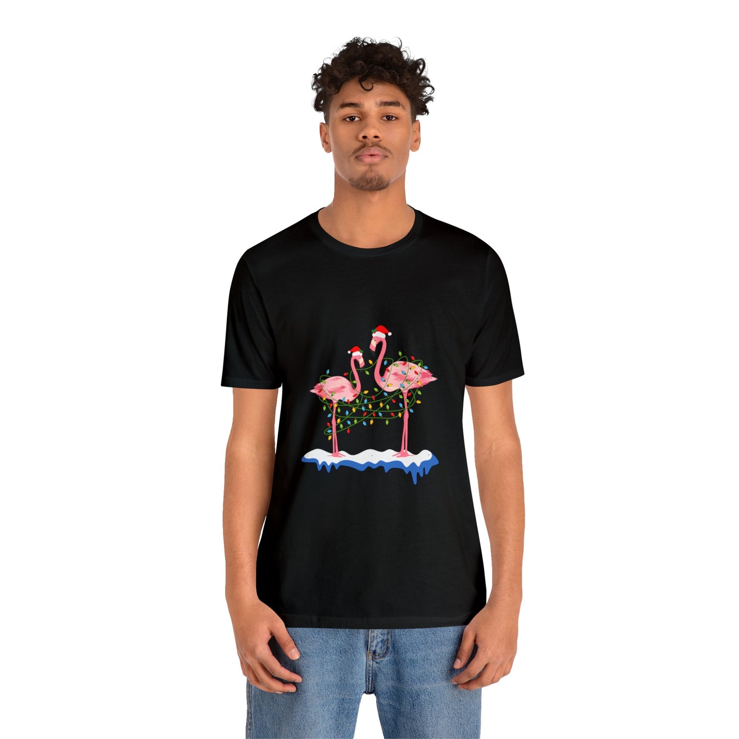 Beautiful flamingo MERRY CHRISTMAS Jersey Short Sleeve Tee for men and women