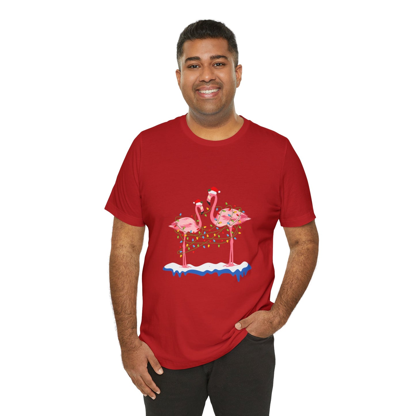 Beautiful flamingo MERRY CHRISTMAS Jersey Short Sleeve Tee for men and women