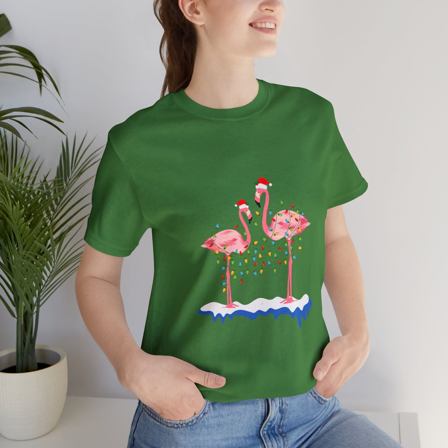 Beautiful flamingo MERRY CHRISTMAS Jersey Short Sleeve Tee for men and women