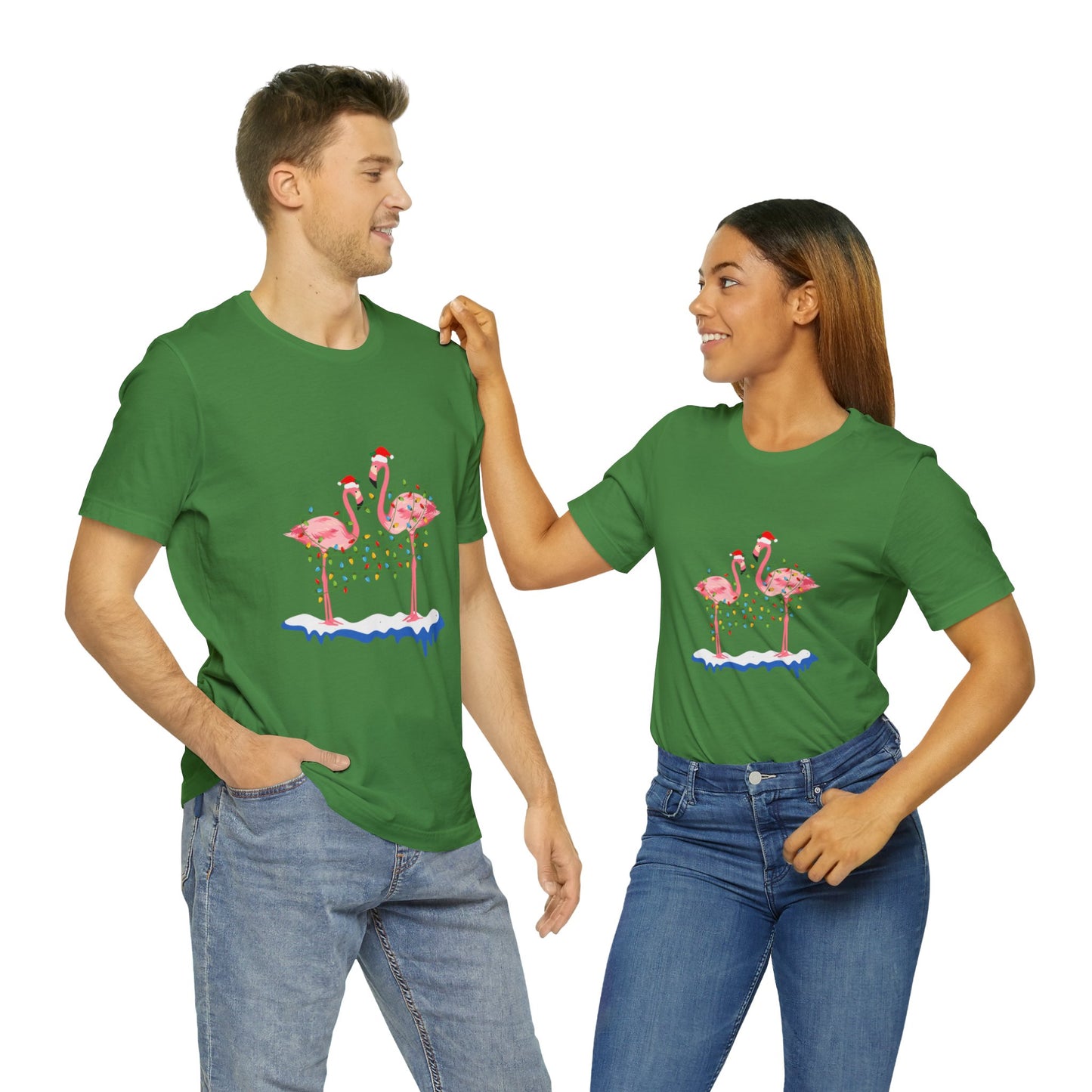 Beautiful flamingo MERRY CHRISTMAS Jersey Short Sleeve Tee for men and women