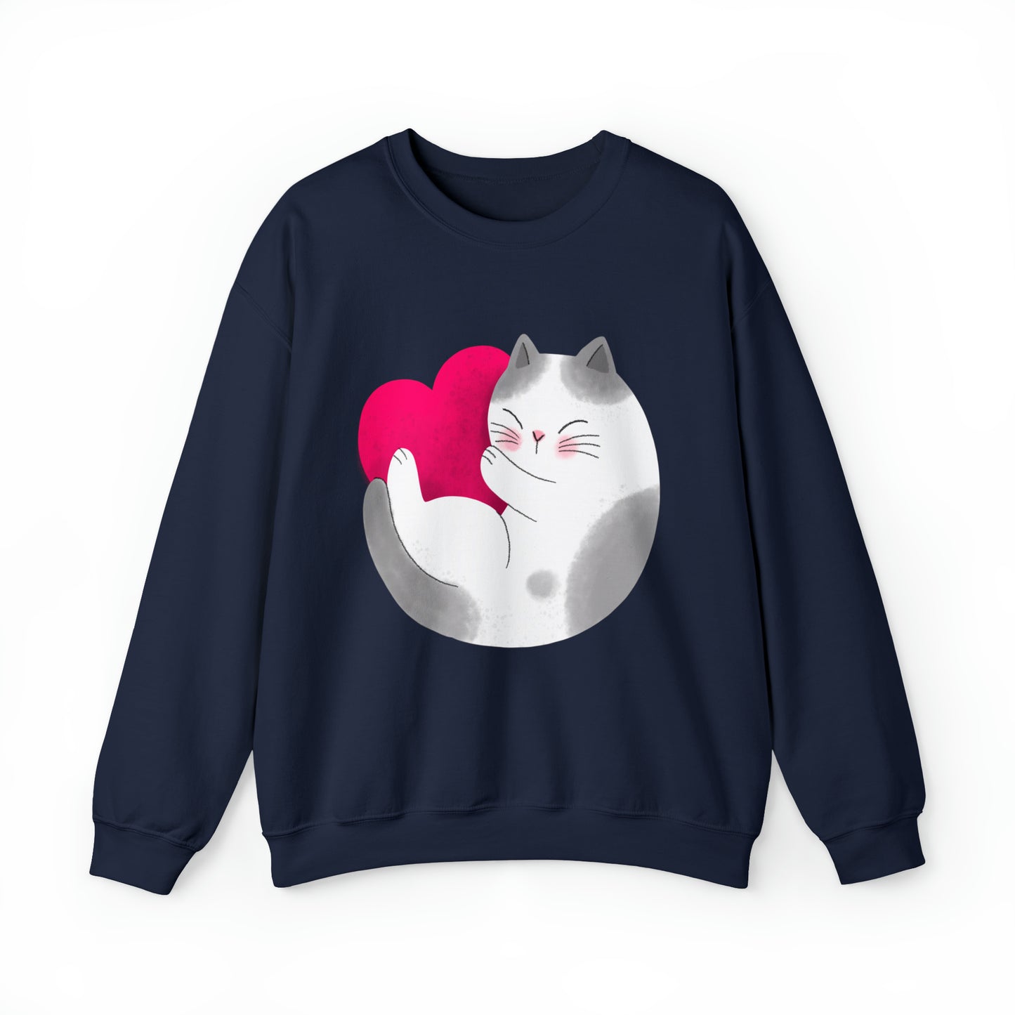 Cute moon kitty with pink heart Heavy Blend™ Crewneck Sweatshirt for Men and Women