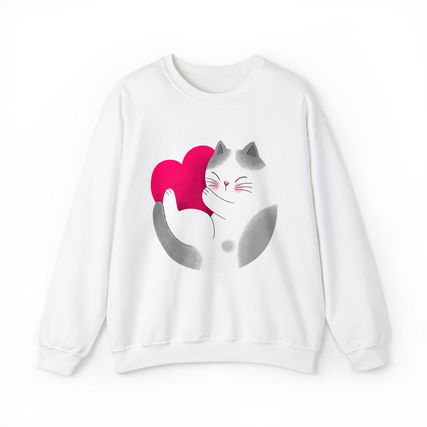 Cute moon kitty with pink heart Heavy Blend™ Crewneck Sweatshirt for Men and Women