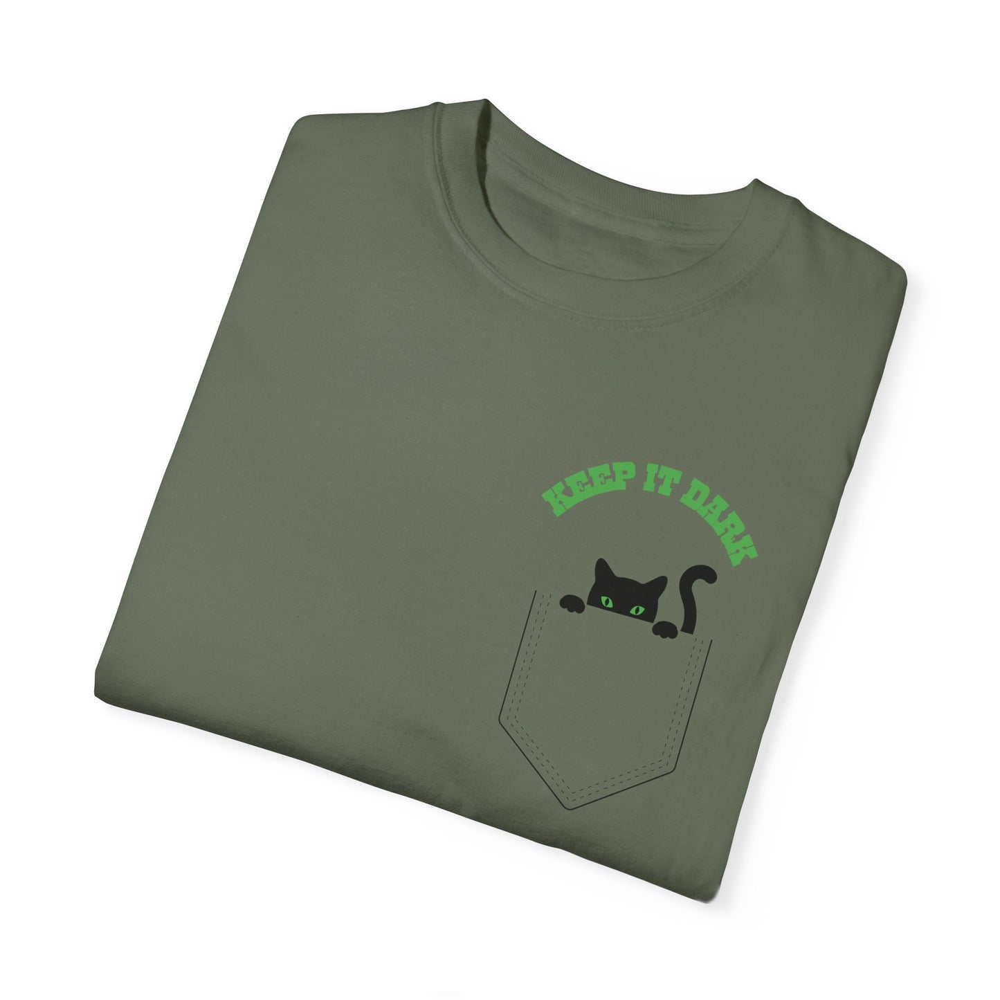 Cute Cat in pocket Keep it dark t-shirt for men and women