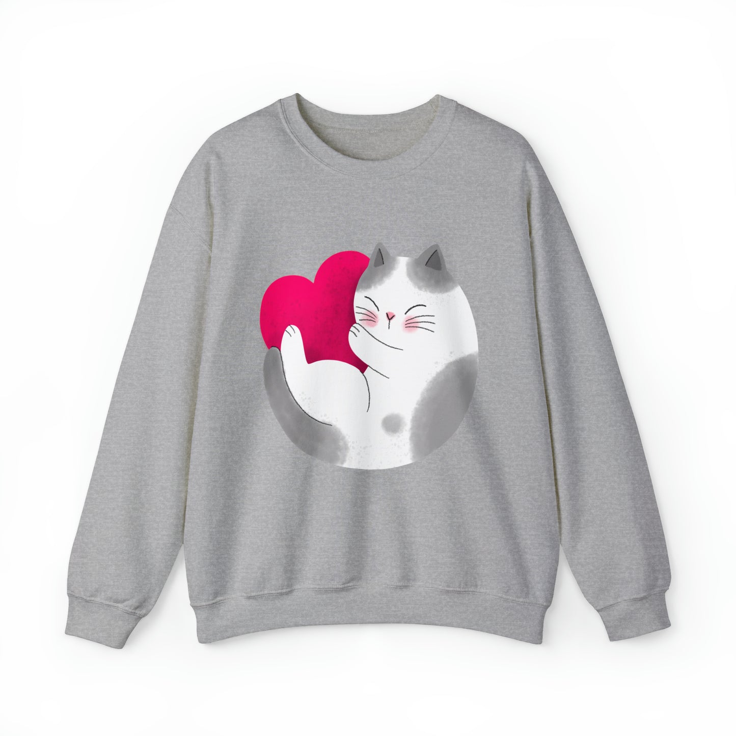 Cute moon kitty with pink heart Heavy Blend™ Crewneck Sweatshirt for Men and Women