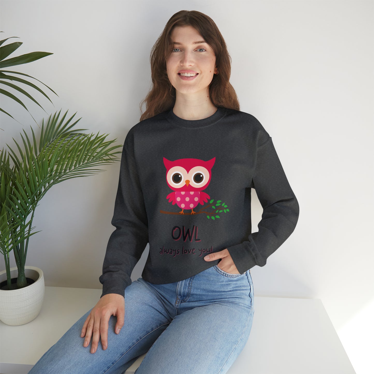 Cute owl always love you Heavy Blend™ Crewneck Sweatshirt for men and women