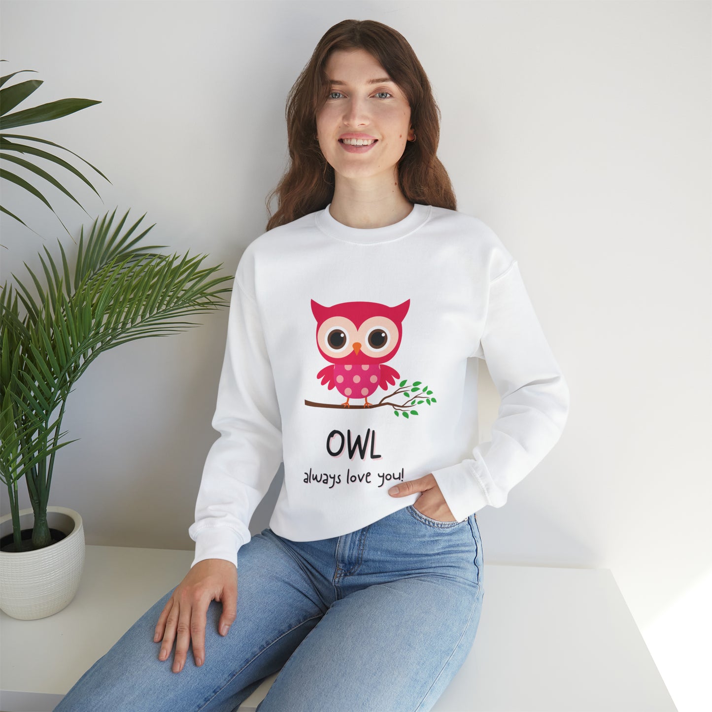 Cute owl always love you Heavy Blend™ Crewneck Sweatshirt for men and women