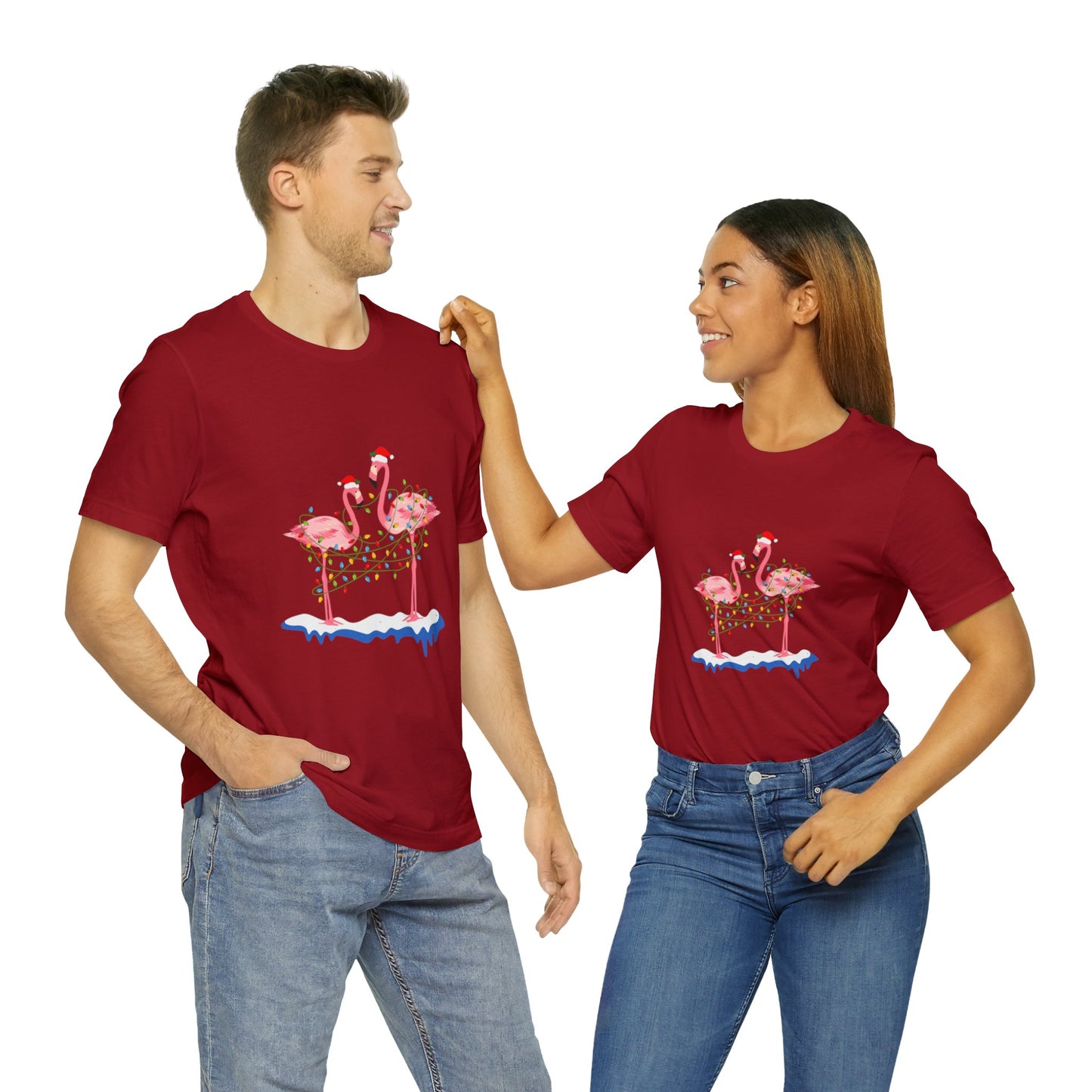 Beautiful flamingo MERRY CHRISTMAS Jersey Short Sleeve Tee for men and women