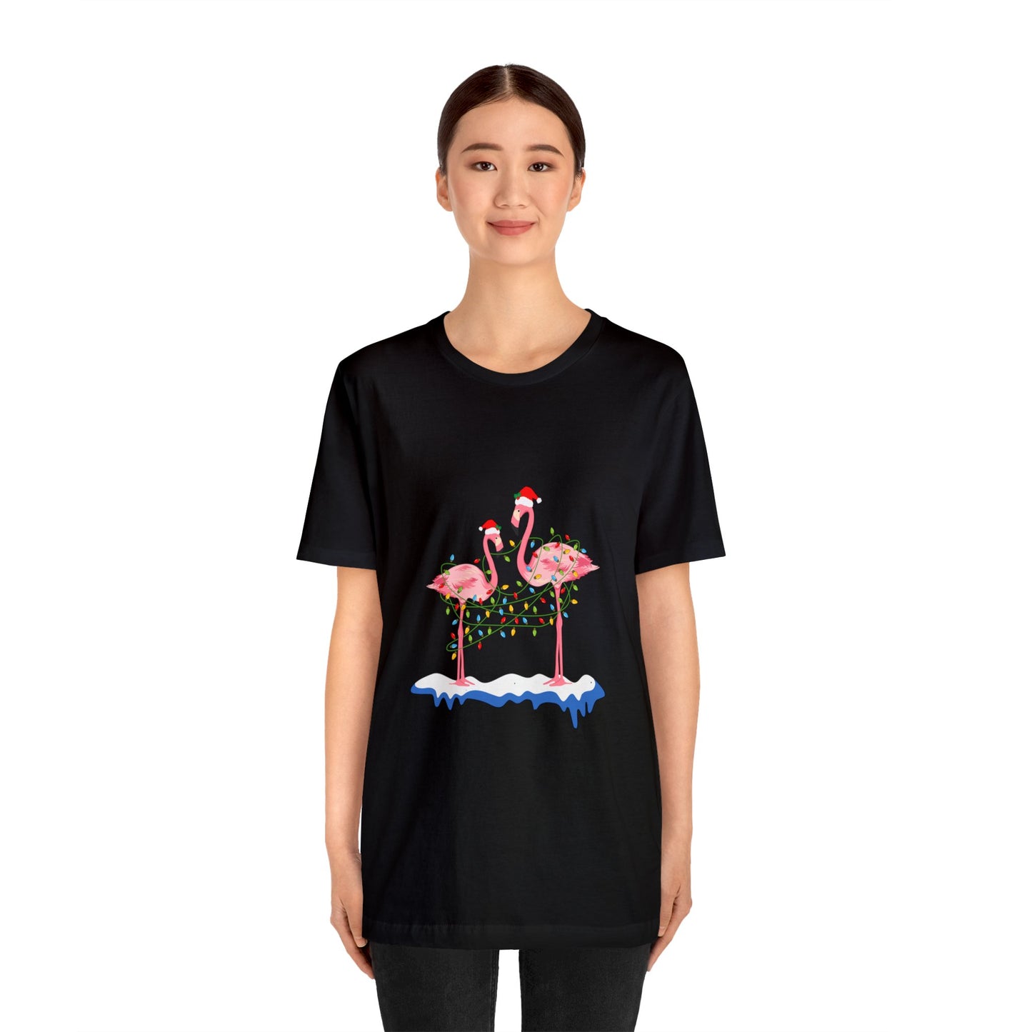 Beautiful flamingo MERRY CHRISTMAS Jersey Short Sleeve Tee for men and women