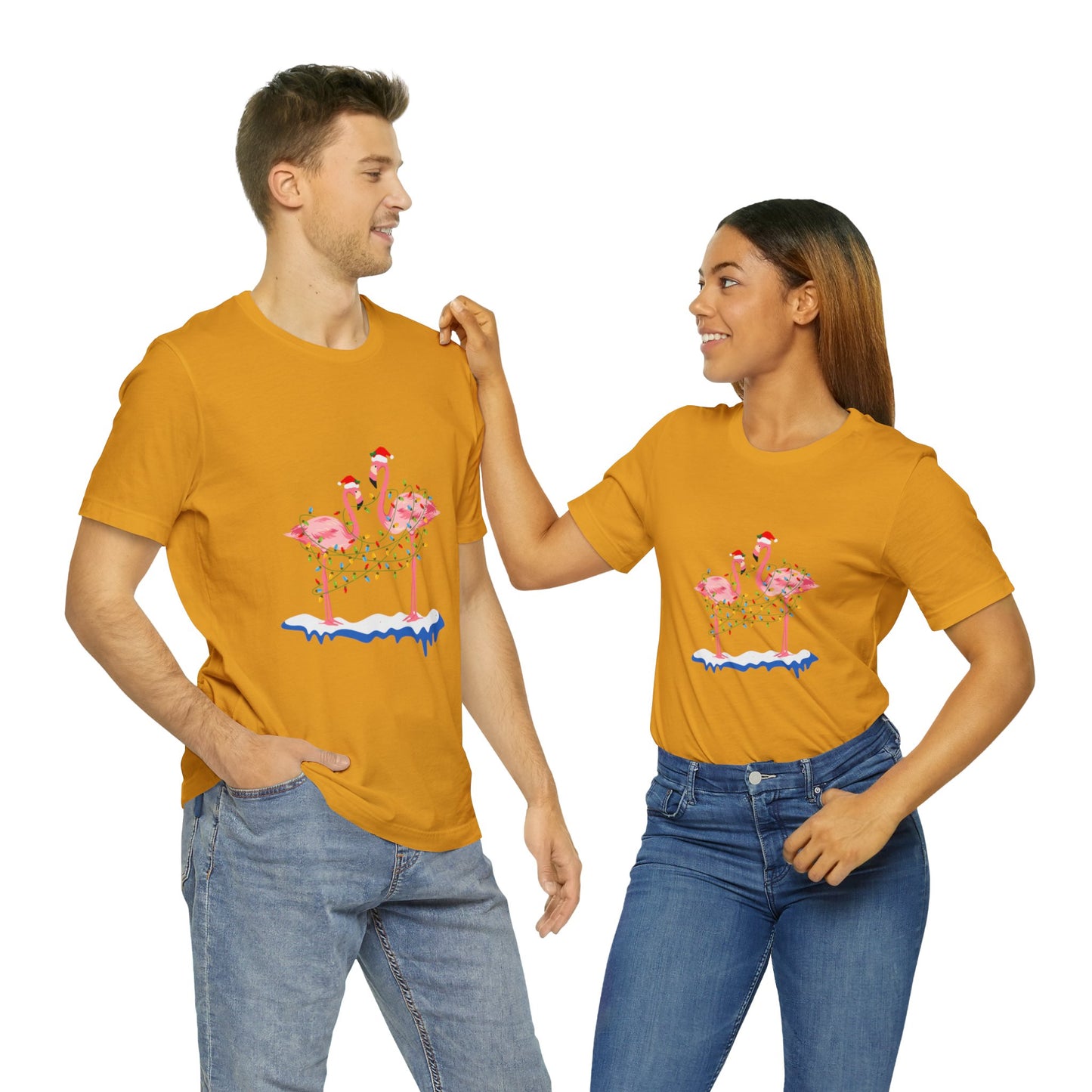 Beautiful flamingo MERRY CHRISTMAS Jersey Short Sleeve Tee for men and women