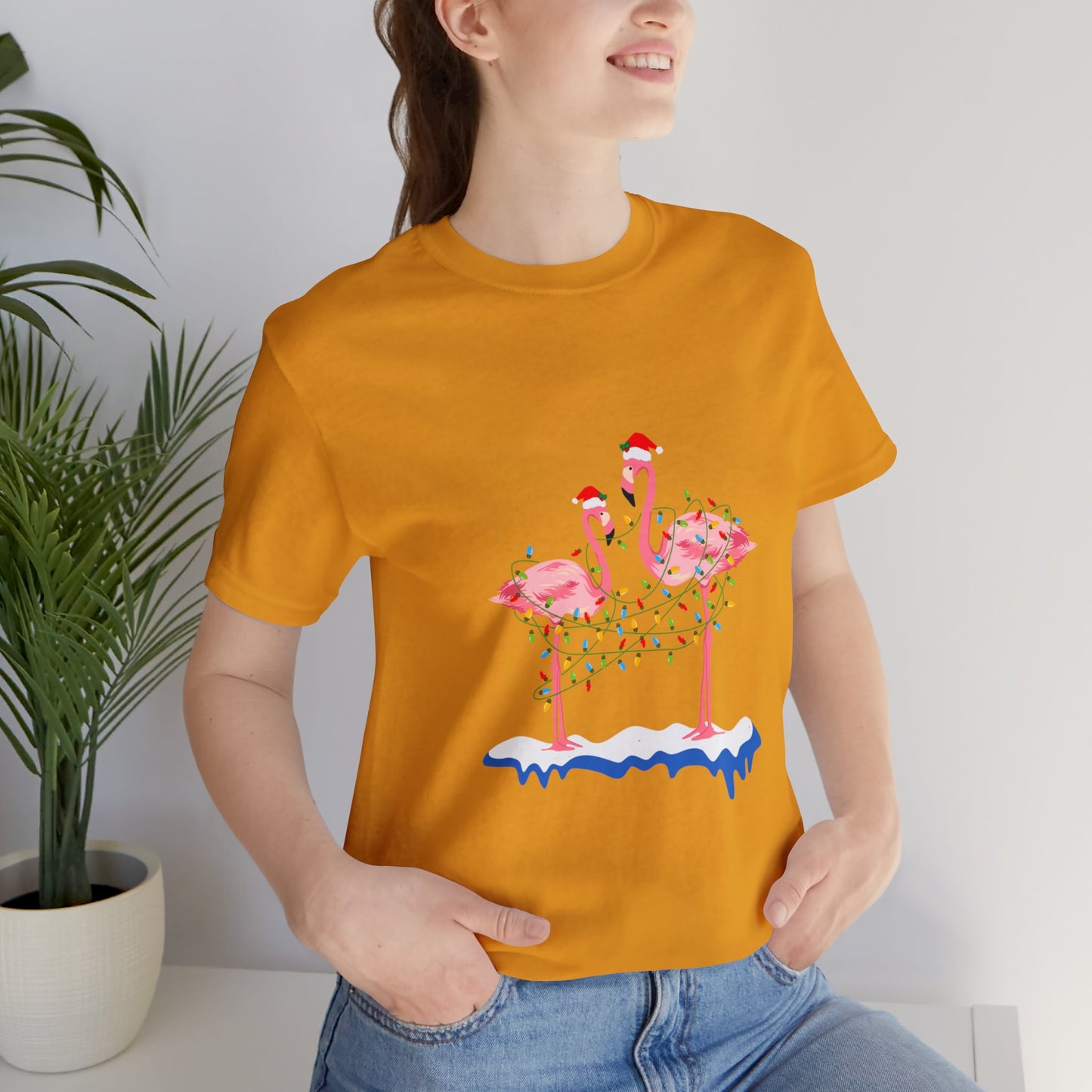 Beautiful flamingo MERRY CHRISTMAS Jersey Short Sleeve Tee for men and women