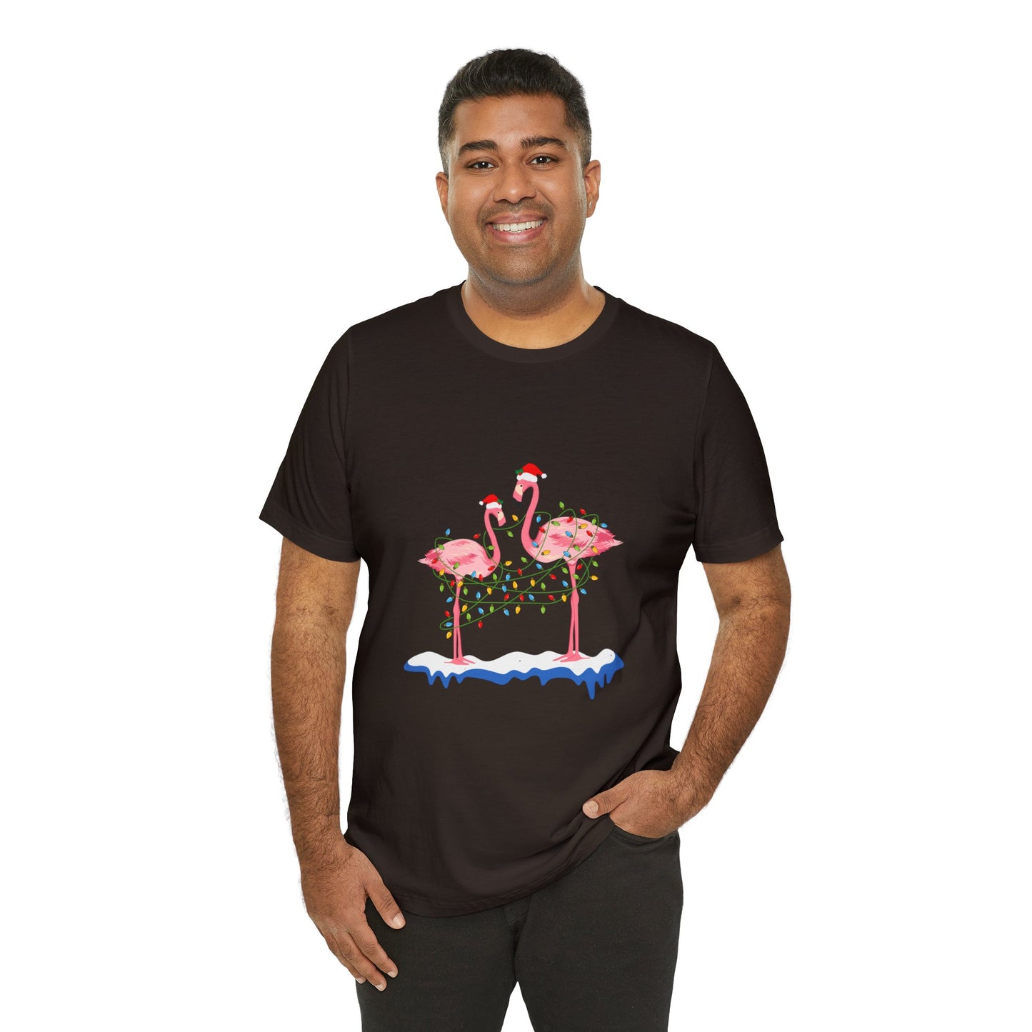 Beautiful flamingo MERRY CHRISTMAS Jersey Short Sleeve Tee for men and women