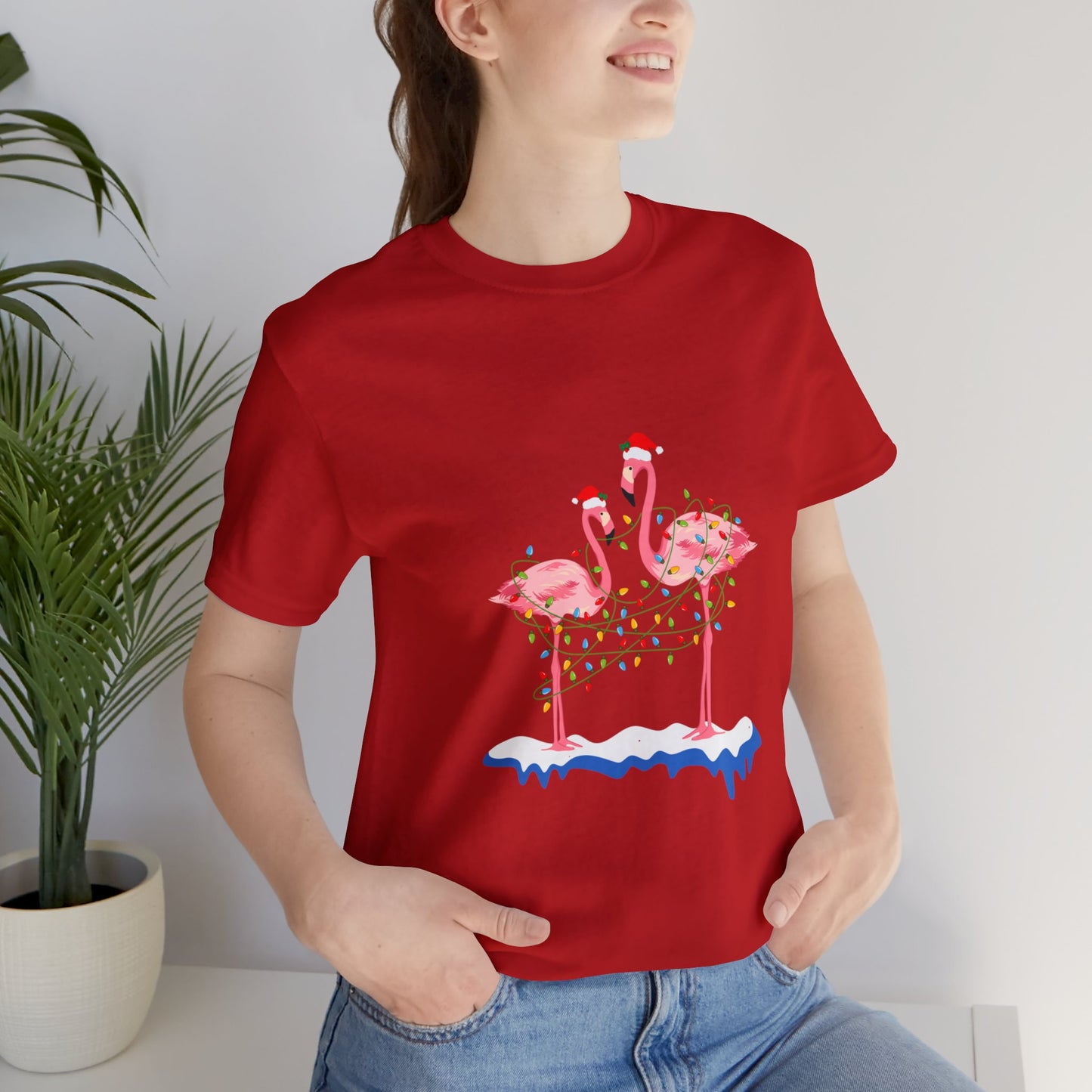 Beautiful flamingo MERRY CHRISTMAS Jersey Short Sleeve Tee for men and women