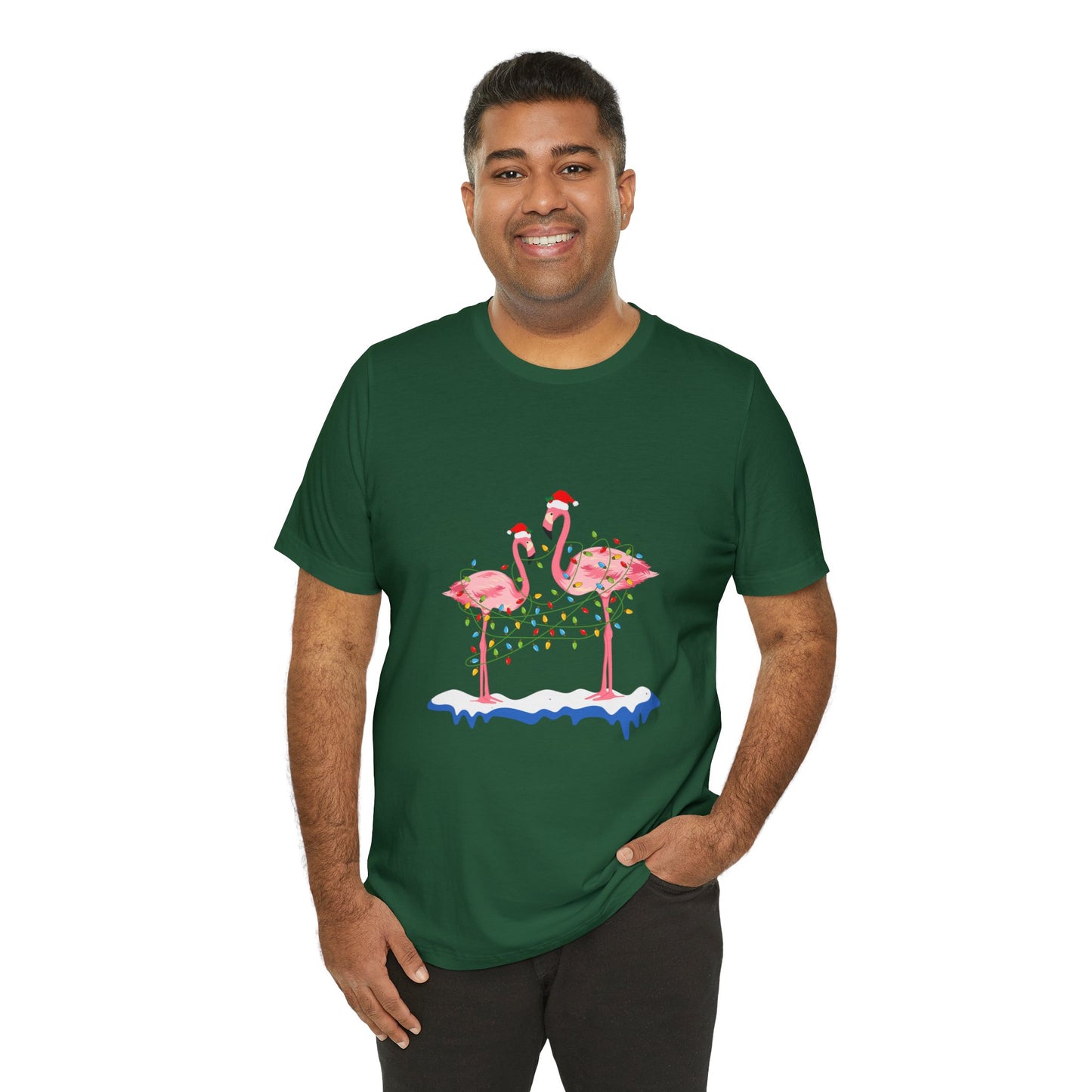 Beautiful flamingo MERRY CHRISTMAS Jersey Short Sleeve Tee for men and women