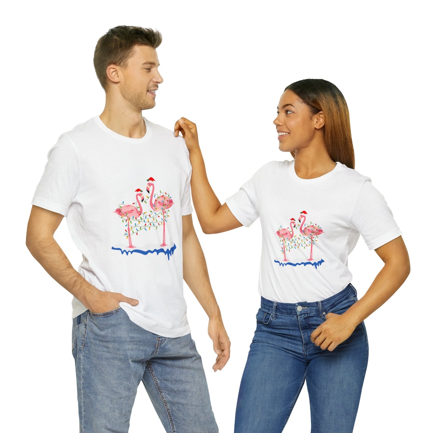 Beautiful flamingo MERRY CHRISTMAS Jersey Short Sleeve Tee for men and women