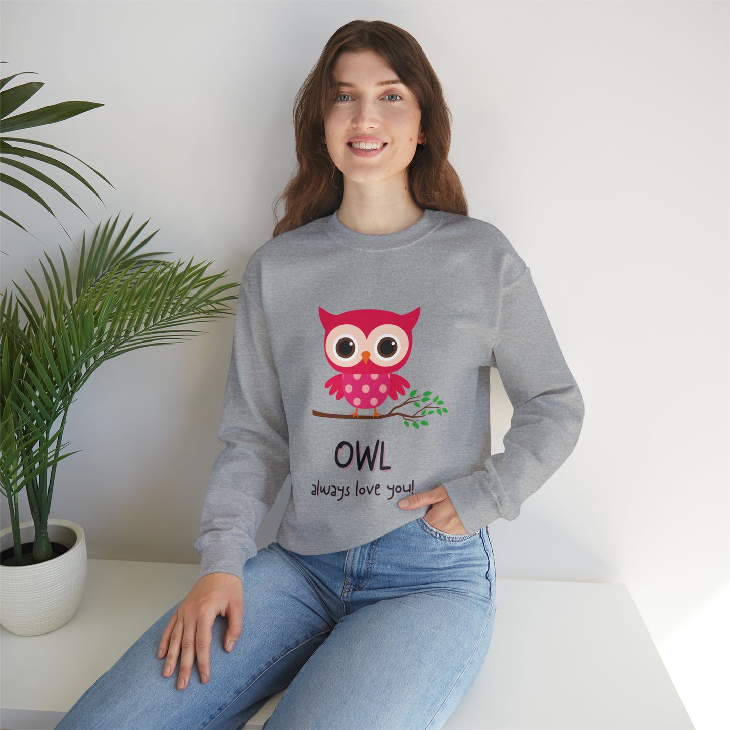 Cute owl always love you Heavy Blend™ Crewneck Sweatshirt for men and women