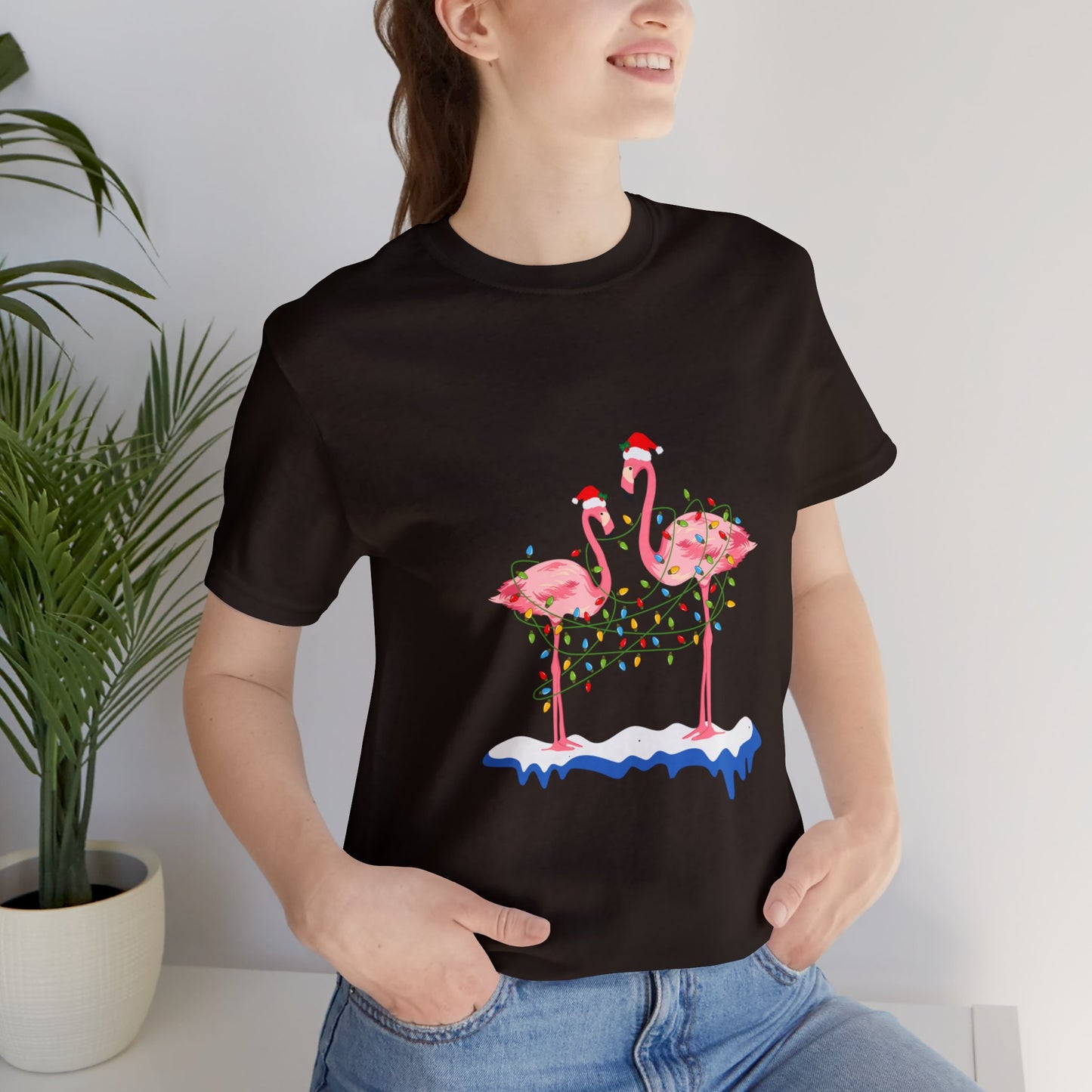 Beautiful flamingo MERRY CHRISTMAS Jersey Short Sleeve Tee for men and women