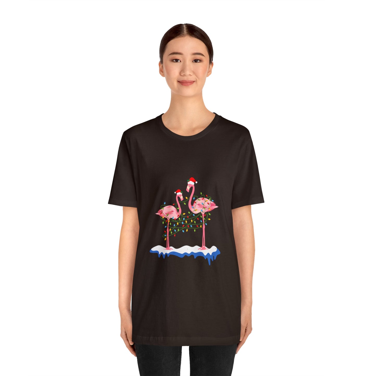 Beautiful flamingo MERRY CHRISTMAS Jersey Short Sleeve Tee for men and women