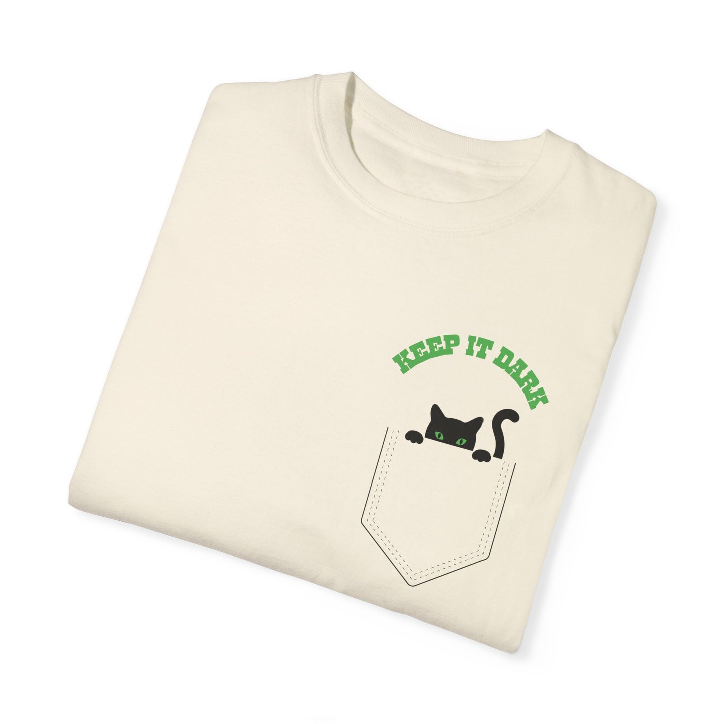 Cute Cat in pocket Keep it dark t-shirt for men and women