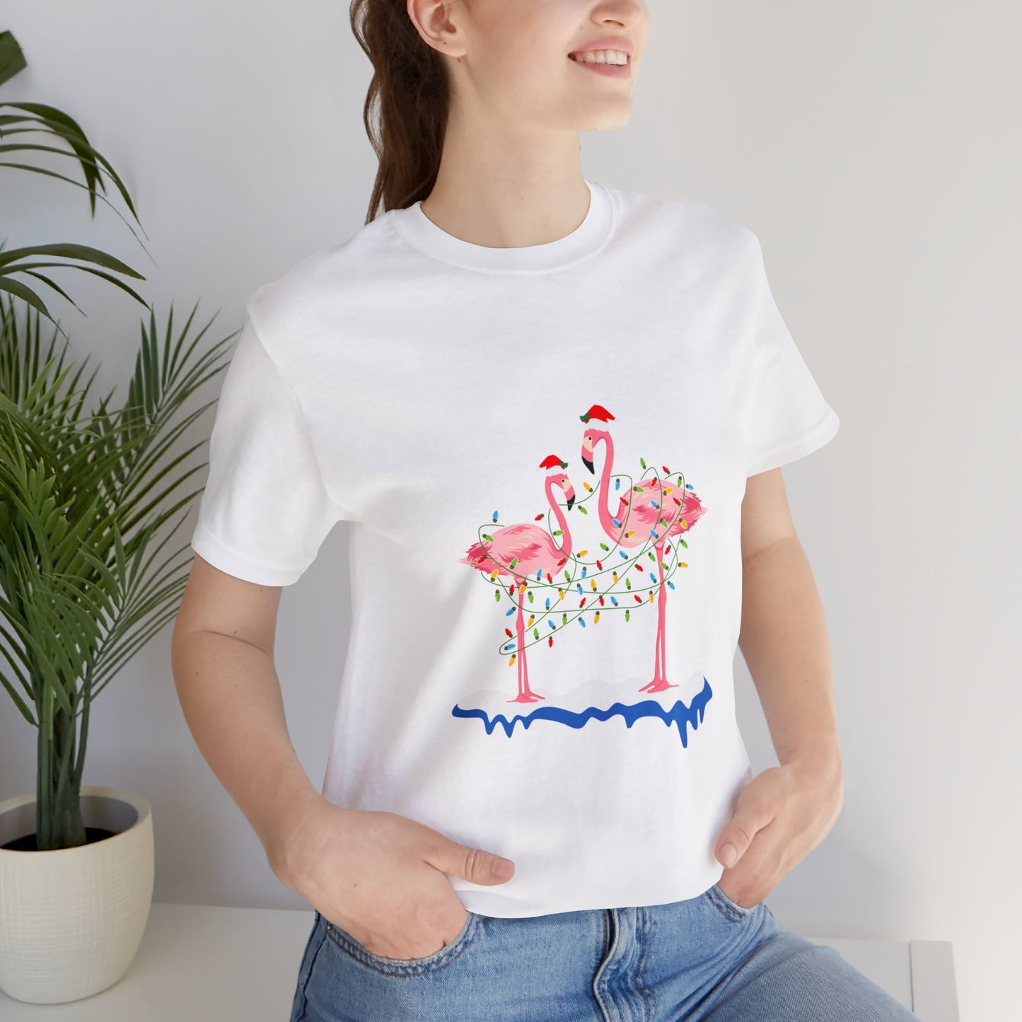 Beautiful flamingo MERRY CHRISTMAS Jersey Short Sleeve Tee for men and women