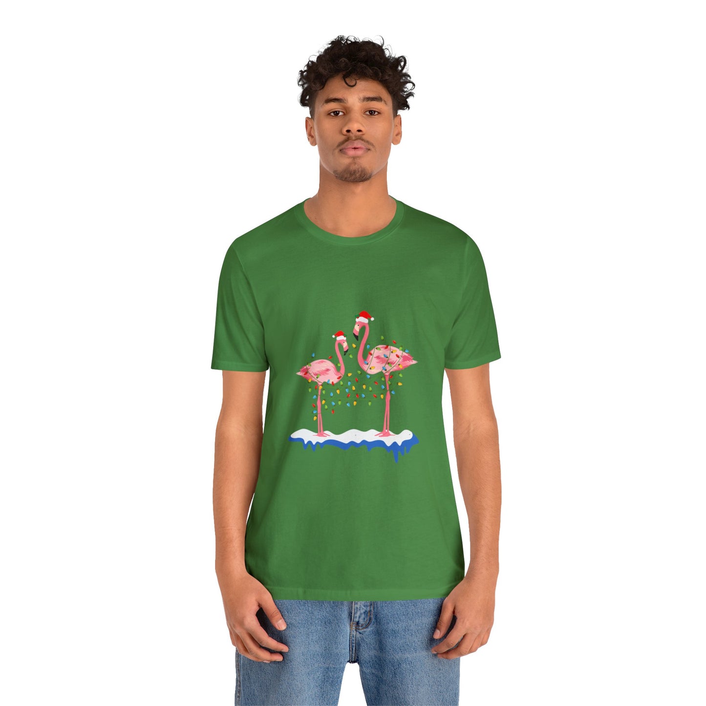 Beautiful flamingo MERRY CHRISTMAS Jersey Short Sleeve Tee for men and women