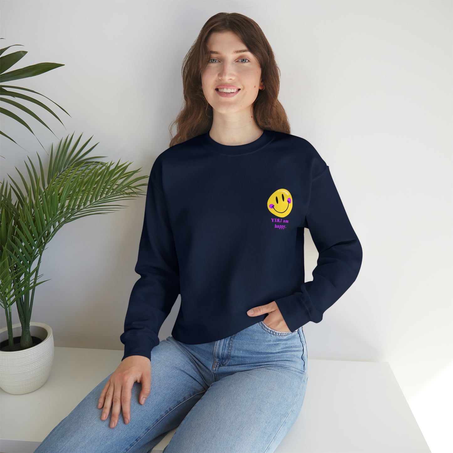 Yes, i am happy Heavy Blend™ Crewneck Sweatshirt for men and women