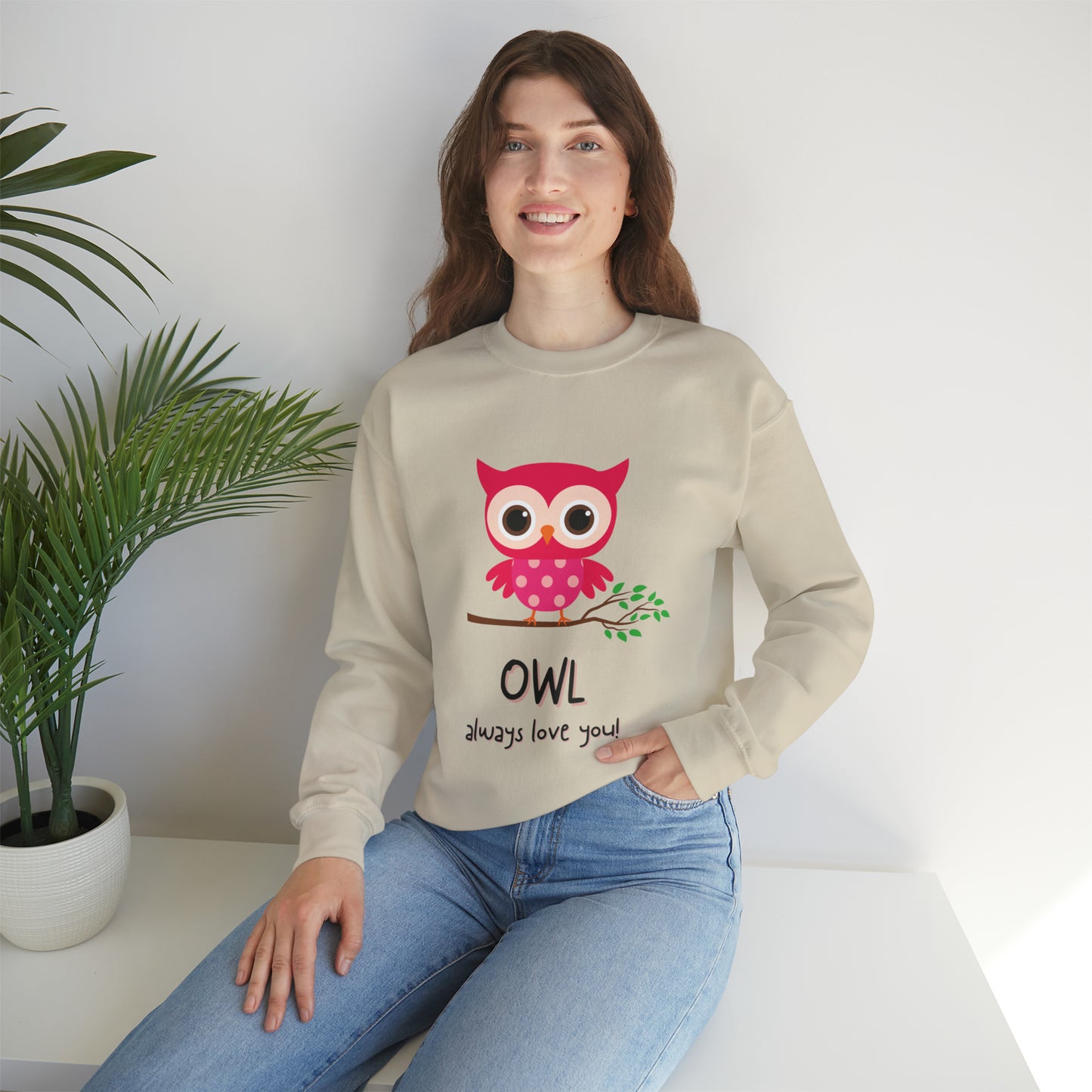 Cute owl always love you Heavy Blend™ Crewneck Sweatshirt for men and women