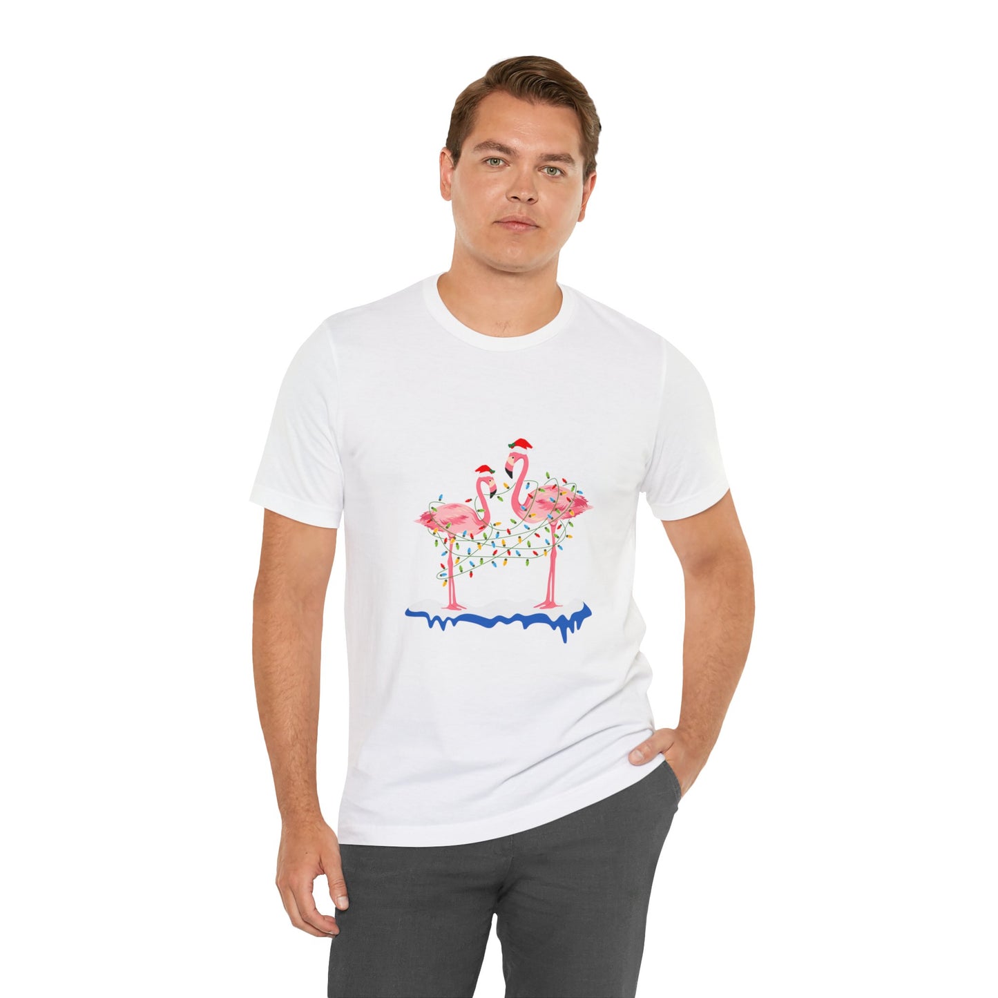 Beautiful flamingo MERRY CHRISTMAS Jersey Short Sleeve Tee for men and women