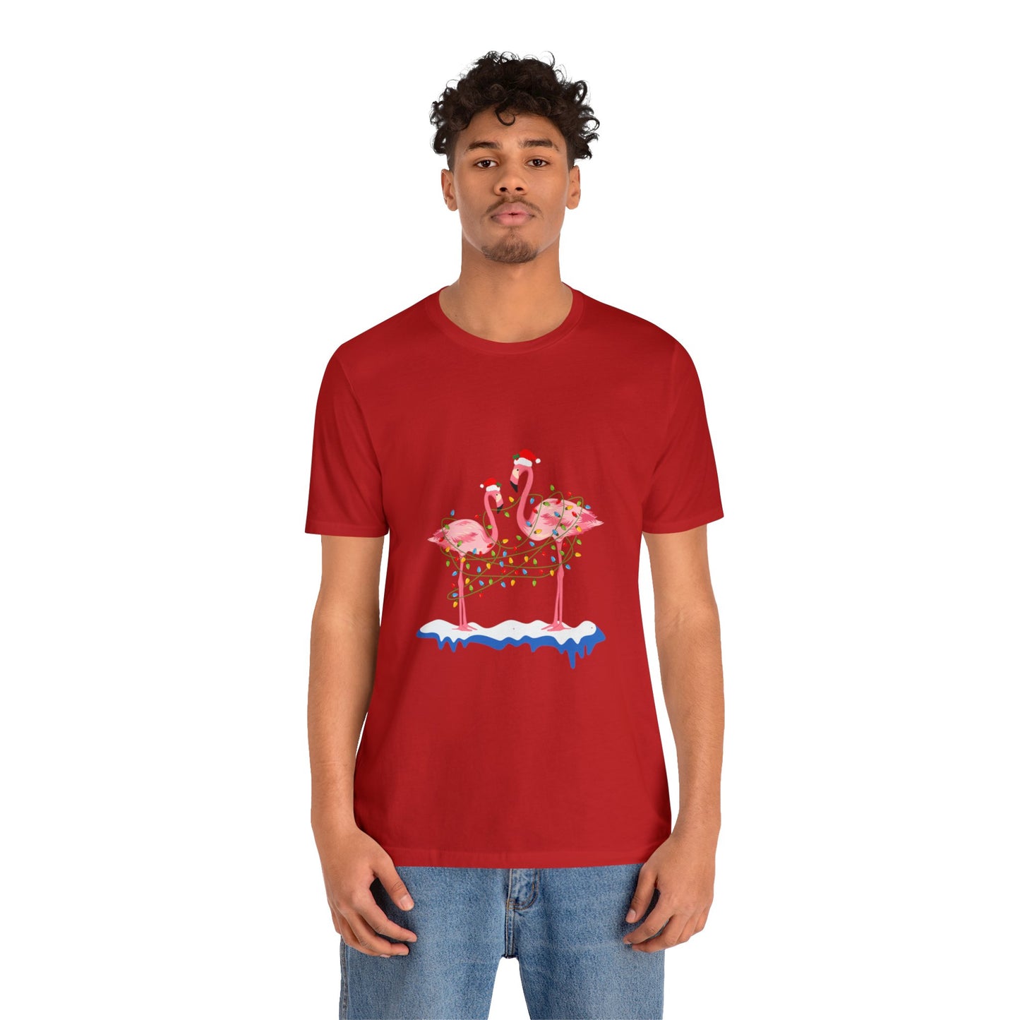 Beautiful flamingo MERRY CHRISTMAS Jersey Short Sleeve Tee for men and women