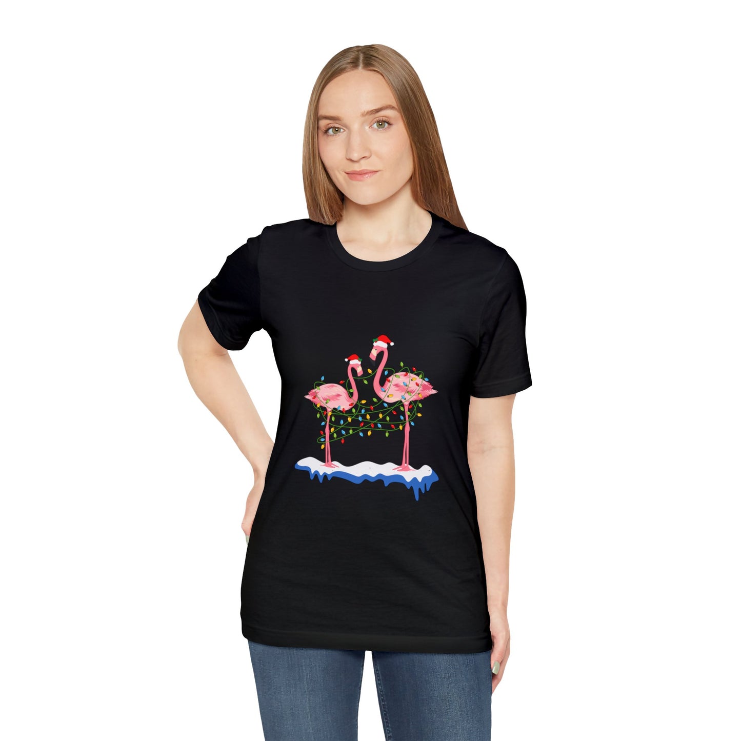 Beautiful flamingo MERRY CHRISTMAS Jersey Short Sleeve Tee for men and women