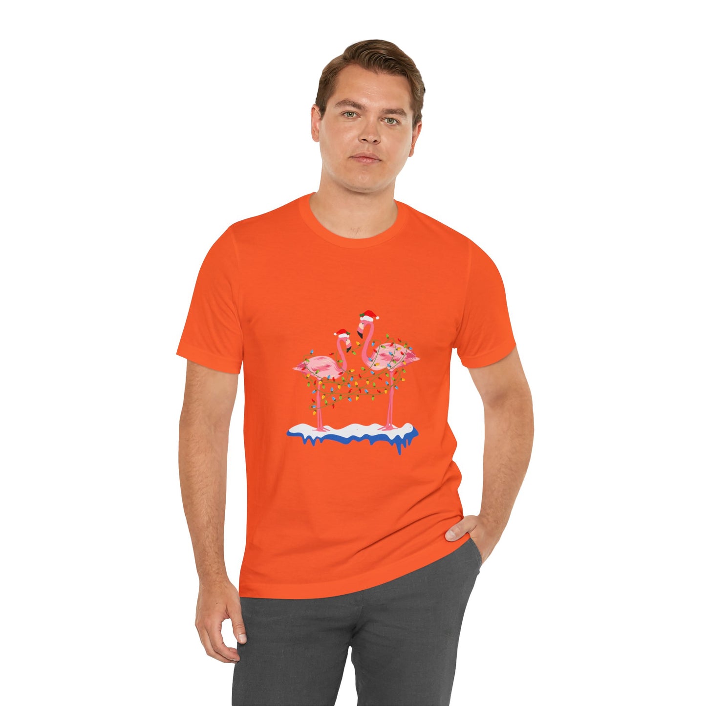 Beautiful flamingo MERRY CHRISTMAS Jersey Short Sleeve Tee for men and women