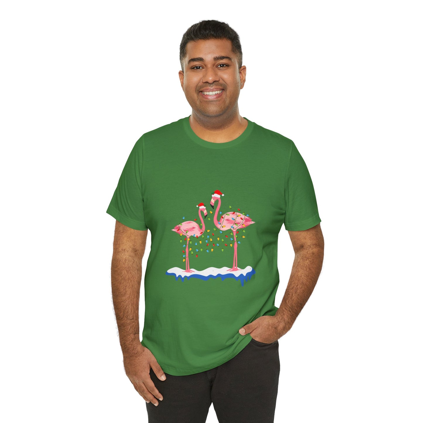 Beautiful flamingo MERRY CHRISTMAS Jersey Short Sleeve Tee for men and women