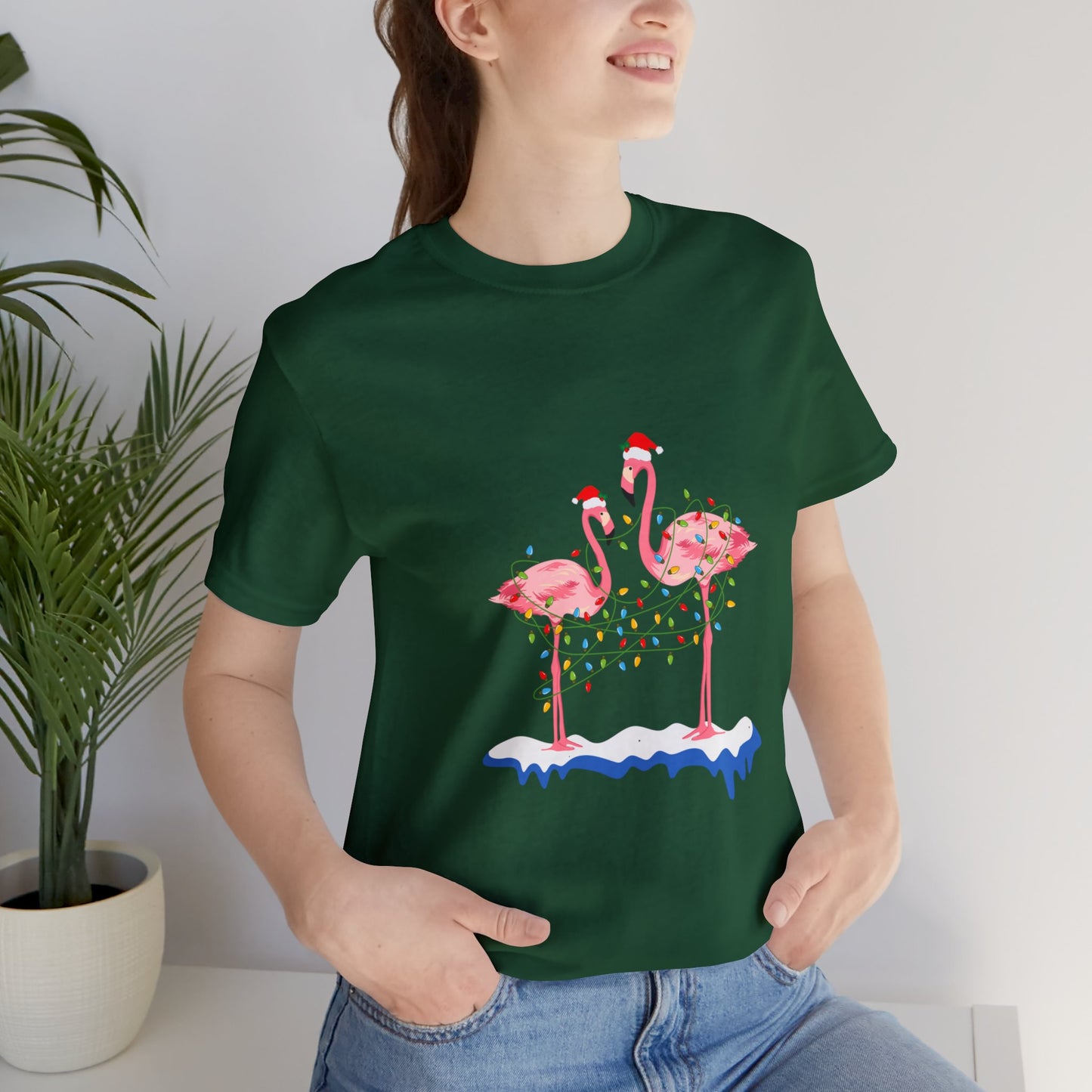 Beautiful flamingo MERRY CHRISTMAS Jersey Short Sleeve Tee for men and women