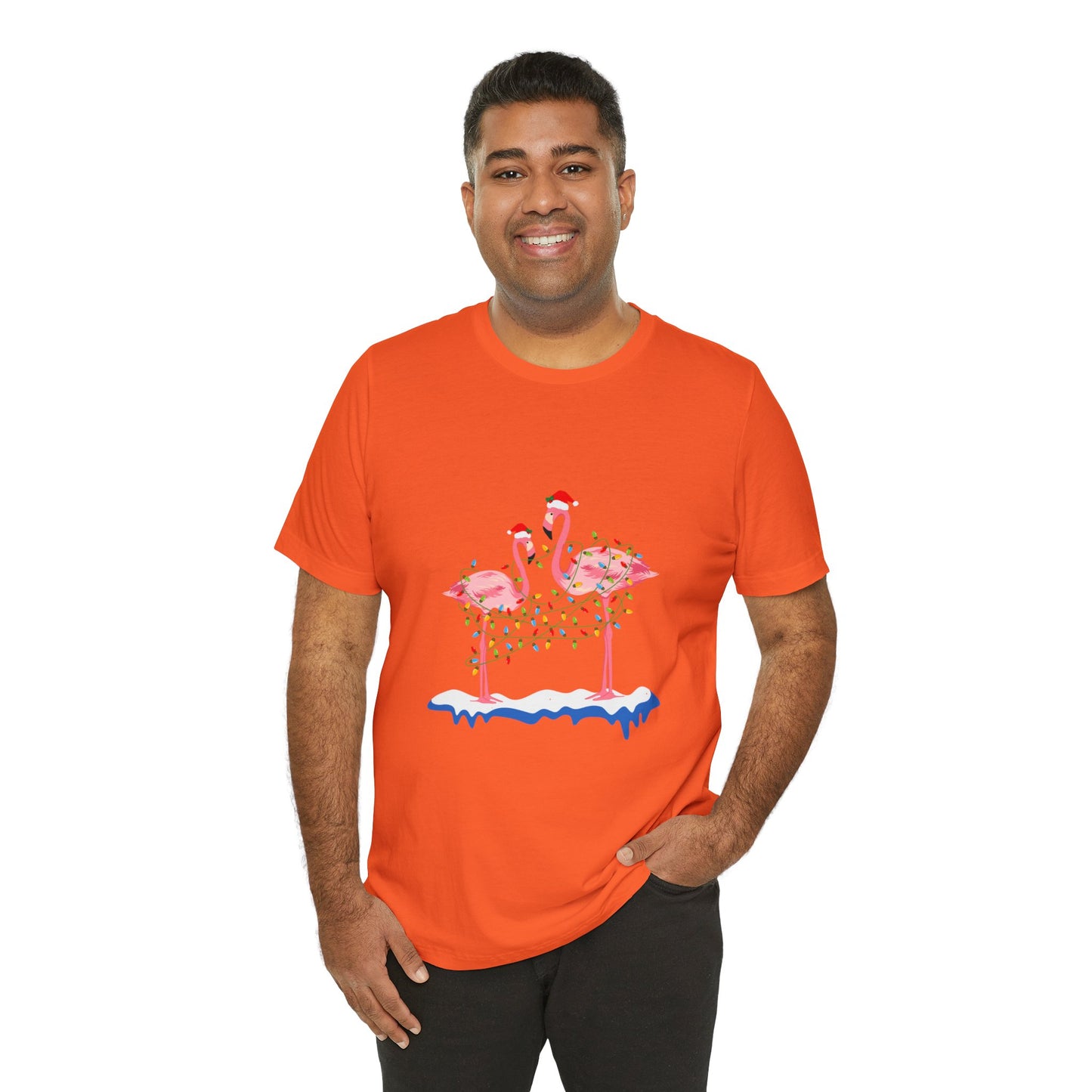 Beautiful flamingo MERRY CHRISTMAS Jersey Short Sleeve Tee for men and women