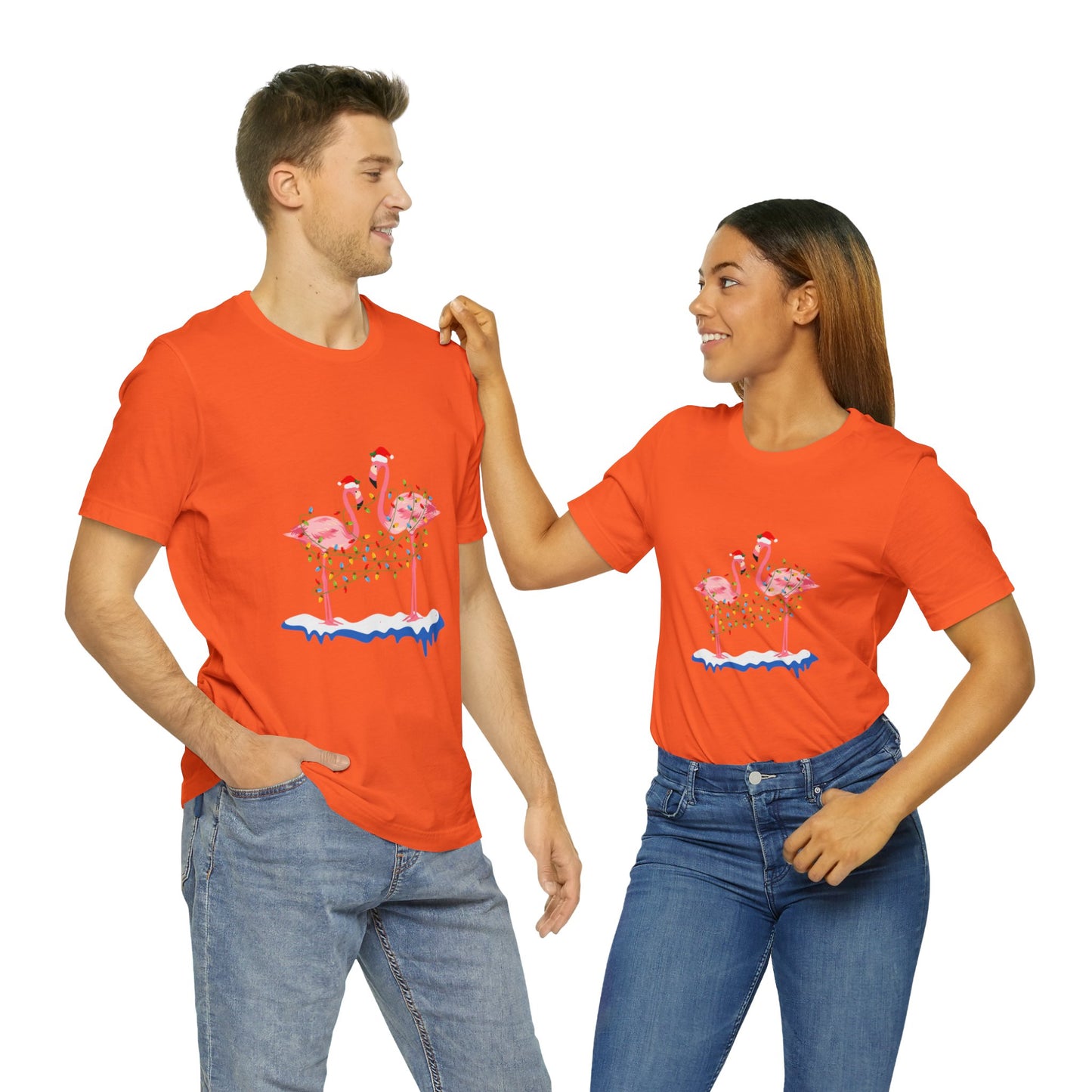 Beautiful flamingo MERRY CHRISTMAS Jersey Short Sleeve Tee for men and women